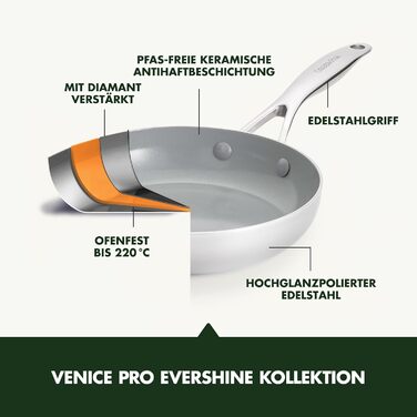 Набір сковорідок GreenPan Venice Tri-Ply 20см та 26см, нержавіюча сталь, антипригарне покриття без PFAS, для індукційних плит, сумісний з духовкою, можна мити в посудомийній машині, срібний колір