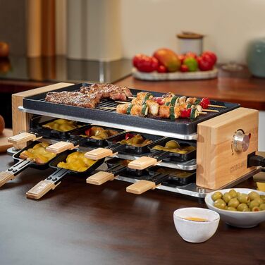 Раглеті гриль COKLAI на 8 осіб з антипригарним покриттям, для вечірок, з регулюванням температури, 8 сковородок та дерев'яними шпателями