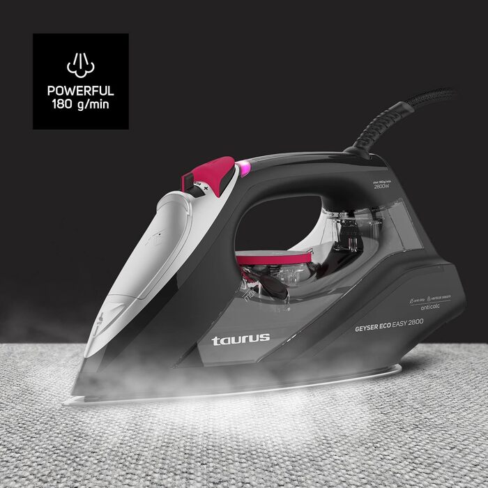 Праска Taurus 2800 Вт з регулюванням температури та подачі пари, керамічна підошва, система захисту від накипу та Anti-Drop, водяний спрей