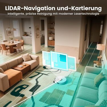 Робот-пилосос AIRROBO T30+ з функцією миття, 6000Pa, LiDAR-навігація, 240 хв роботи, App-керування, білий малюнок