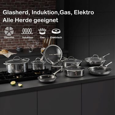 Wok SNOWCLAD 30см з антипригарним покриттям, з кришкою, з нержавіючої сталі, для всіх типів плит, безпечний, можна мити в посудомийній машині