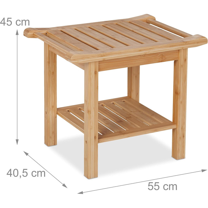 Табурет для ванної кімнати Relaxdays Бамбук, полиця та ручки, 45x55x40.5 см, місце для зберігання для передпокою та ванної кімнати, натуральне