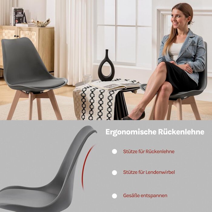 Набір з 2-х обертових кухонних стільців Woltu для їдальні, з масиву дерева та штучної шкіри, сірого кольору, до 120 кг