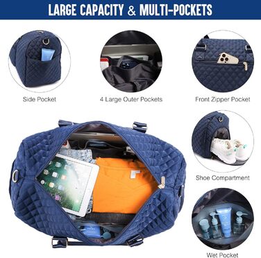 Спортивна сумка OVEVOOK для подорожей, жіноча, Weekender, сумка для вихідних, Kiniktasche, сумка для пологів з косметичкою, відділення для взуття та мокрого одягу, водонепроникна, Gym Bag, ручна поклажа для авіаперельотів, чорна (L, Морська хвиля)