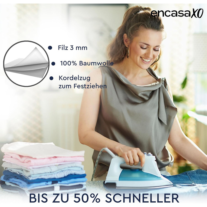 Чохол для прасувального столу Encasa XO з фетровою підкладкою 3 мм, посиленням шнуром (підходить для стандартних прасувальних столів 72x30 см), з терморефлексним покриттям, принт - Велике листя зелене