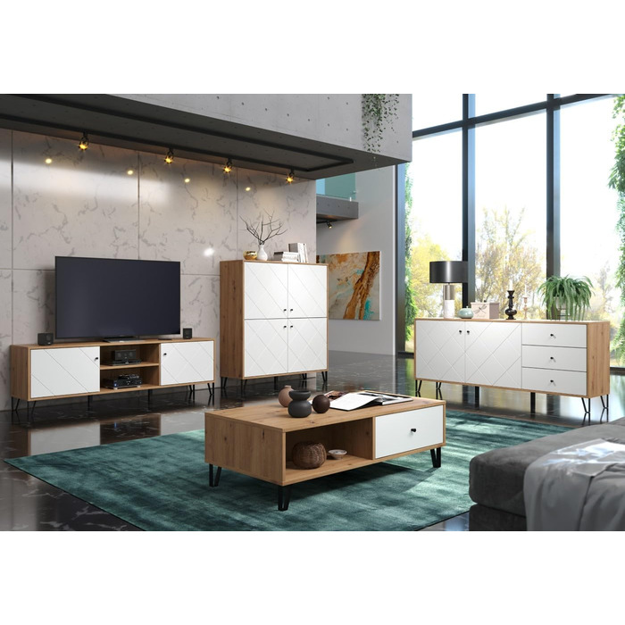 Тумба Trendteam Smart Living Touch з масиву дуба Artisan/білий колір - комод з 2 дверцятами та 4 відділеннями (110x37x60 см)