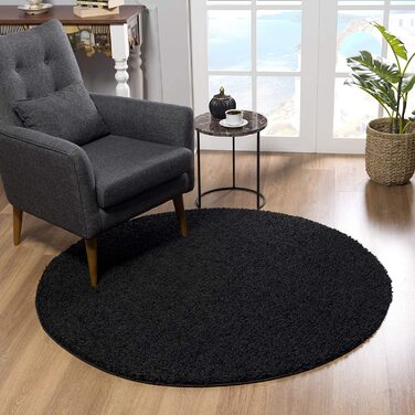 Враження килим круглий-ідеальний килим для вітальні, передпокою, спальні, дитячої, дитячої кімнати - високоякісний килимок, сертифікований Eko-Tex-Суцільний колір- (чорний, 120 см круглої форми)