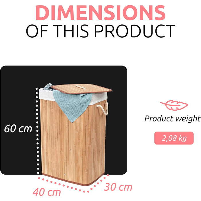 Кошик для білизни з бамбука з винімним мішком - стильний кошик для ванної, спальні або пральні - декоративне зберігання в стилі SPA, квадратний