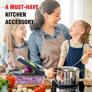 Подрібнювач овочів MAIPOR 13-в-1: 8 лез, контейнер, сірий та зелений