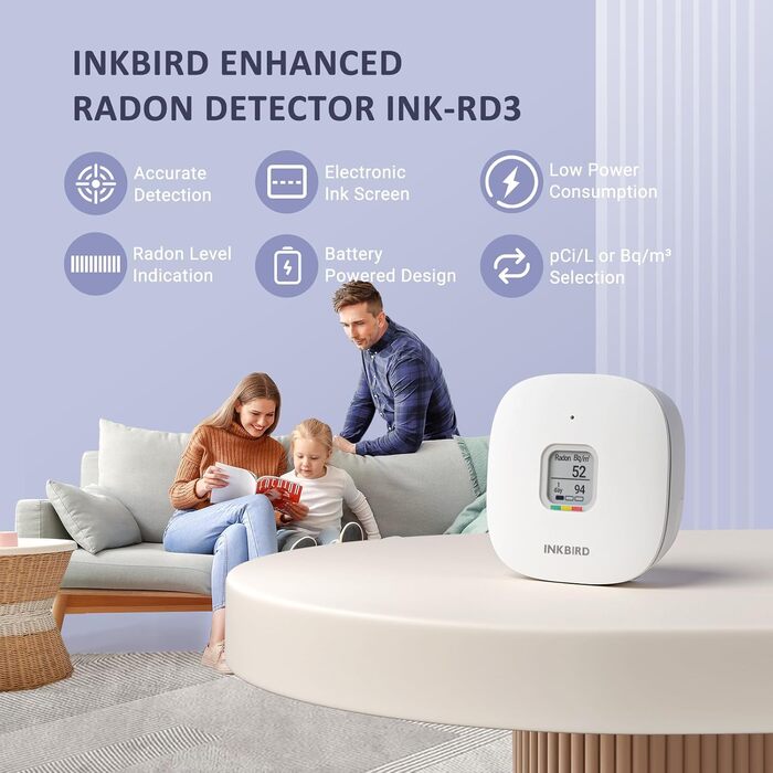 Детектор радону Inkbird Ink-RD1: коротко- та довгострокова перевірка рівня радону, EU-Bq/m³ версія, для дому, офісу, гаража