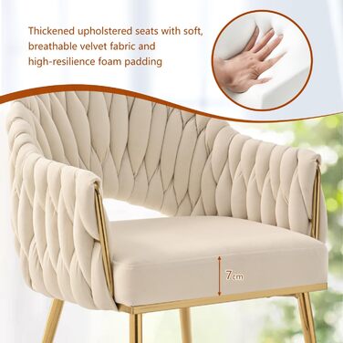 Набір з 2 обідніх стільців Samt, крісла для вітальні, стільці для кухні з підлокітниками, стільці для макіяжу з золотими ніжками, стільці для балкону білого кольору