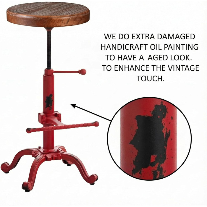 Topower Крісло-стілець у стилі ретро/вінтаж, фермерський дизайн, дерев'яний, поворотний, для кухні, регульована висота (Antique Red)