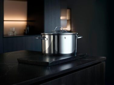 Набір каструль WMF Aparto Induktion 6-teilig з нержавіючої сталі Cromargan, з кришкою з термостійкого скла, без антипригарного покриття, придатний для індукційних плит та посудомийної машини