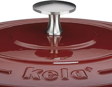 Сковорода Kela 11942 з кришкою, чавунна, з емалевим покриттям, з високою термостійкістю, Індукційна, 6 л, овальна, Calido (Червона, для запікання, 5 л)