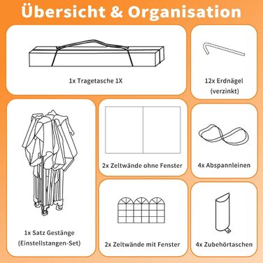 Павільйон 3x3 з 4 стінками, розкладний, стабільний, з сумкою для перенесення, зимостійкий, захист від сонця UV 50+, регульована висота, для вечірок, саду, відпочинку на природі, сірий