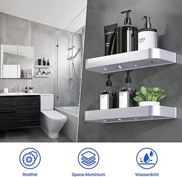 Підставка для душу без свердління, 2 шт. - Алюмінієва полиця для душу та ванної кімнати, срібна