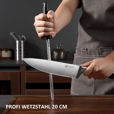 Набір ножів Paudin 7 предметів з дерев'яним блоком: кухонні ножі з нержавіючої сталі та ABS ручками