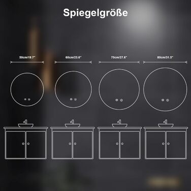 LED дзеркало для ванної кімнати з підсвічуванням Round - регульоване з 3 кольорами світла (3500K-6500K), сенсорне управління, запобігання запотіванню - дзеркало для ванної кімнати з підсвічуванням для макіяжу та гоління (70см фонове освітлення)