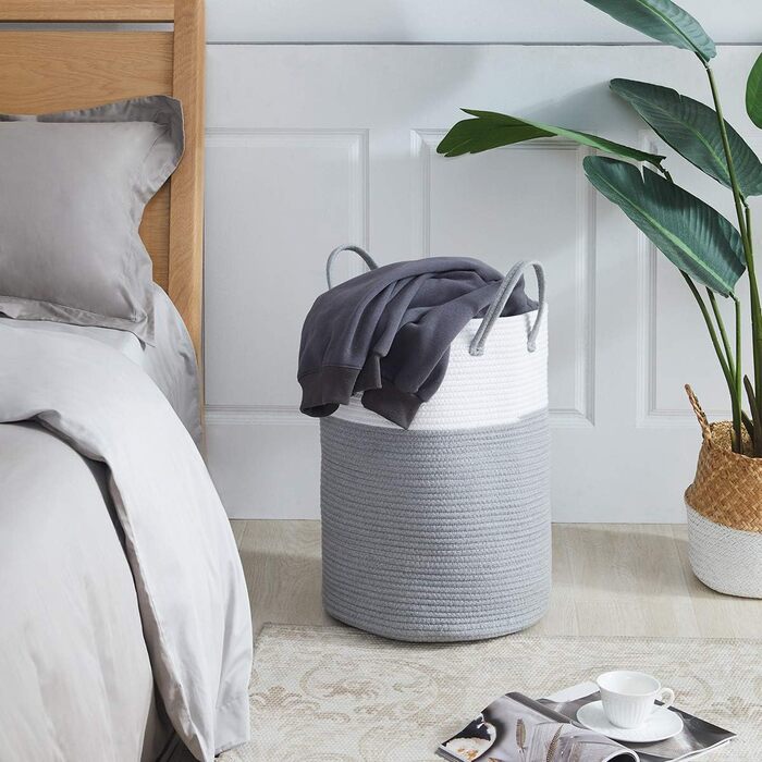 Кошик для білизни YOUDENOVA плетені, ручної роботи з бавовни, 58л (білий & коричневий, білий & сірий)