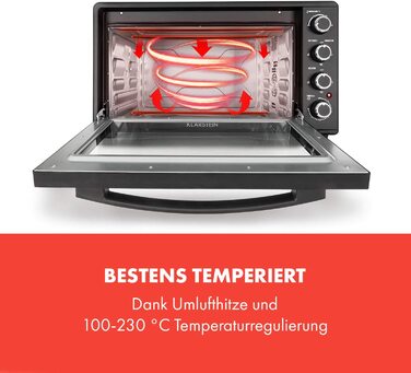 Міні-піч Klarstein Masterchef: 60 л, об'єм 60 літрів, з конвекцією, обертовим шампуром, таймером, подвійним склом, нагрівом зверху та знизу, з нержавіючої сталі, 2000 Вт, чорний колір