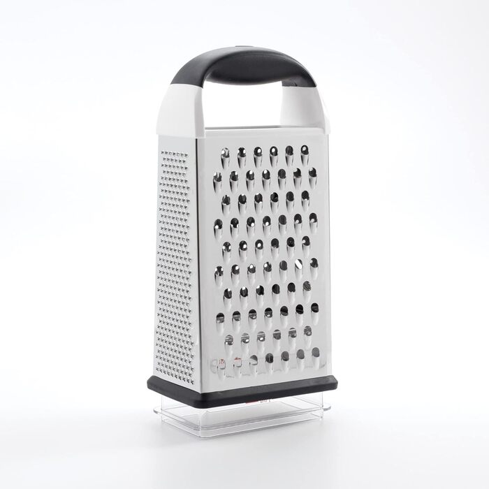 OXO Good Grips Квадратна тертка з контейнером для збору з нержавіючої сталі з травленням – для овочів та іншого, Срібна/Чорна