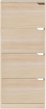 Стеллаж для взуття BAKAJI з МДФ, 4 дверцята, розкладний тримач, вбудовані ручки, подвійна глибина, компактний розмір, Slim 63 x 24 x 150 см, економія місця, для дому, зелений та дуб