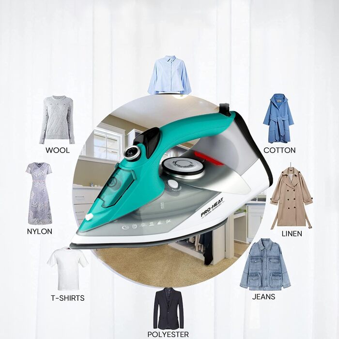 Праска з парою, праска з керамічною підошвою, самоочищення, резервуар 340 мл, 3000 Вт, автоматичне вимкнення, зелена