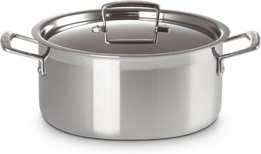 Сковорода Le Creuset з кришкою з нержавіючої сталі, 24 см, для всіх типів плит (включаючи індукцію) та духовки, срібна