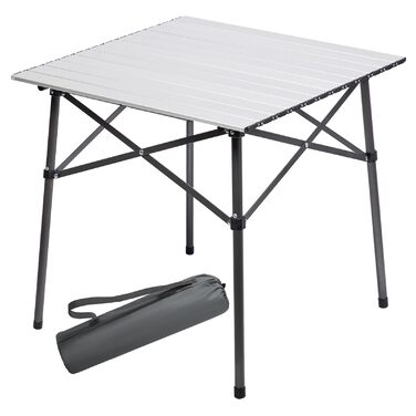 Складаний кемпінговий стіл PORTAL з алюмінієвою стільницею, витримує 80 кг, з сумкою для перенесення, білий — для пікніка, гриля, саду та балкона