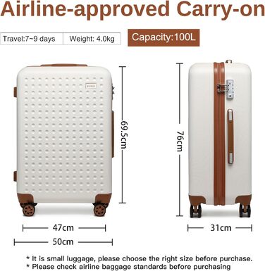 Чохол-валіза KONO, валіза-ролер XL, 76 x 50 x 31 см, ABS, 8 коліс, TSA-замок, білий