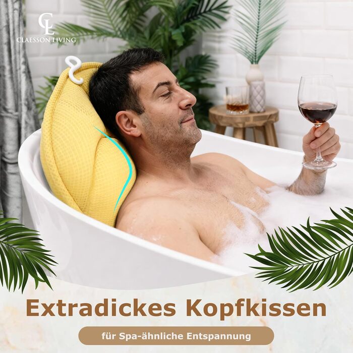 Подушка для ванни повне тіло (152x56 см) з підголівником (11 см) - підтримка шиї, спини та ніг - бежева. З сумкою для прання та подорожей, гачком для сушіння.