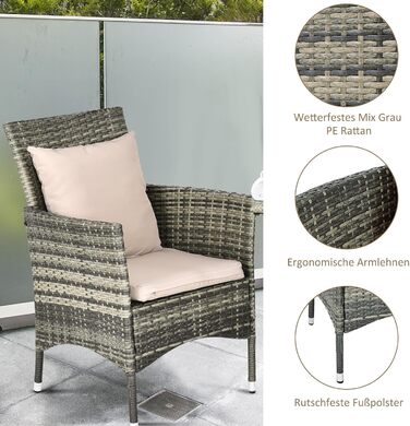 Набір садових меблів GIANTEX для балкона: стіл та 2 стільці з ротангу, комплект на 2 особи, з подушками (бежевий)