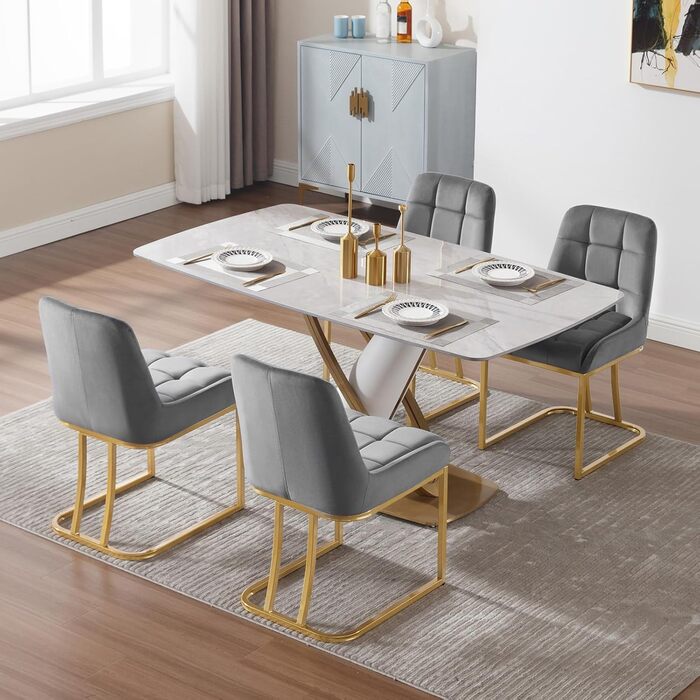 Крісла для обідньої зони WOLTU (4 шт.), м'які крісла з оксамиту з металевим каркасом, для кухні, вітальні, туалетного столика, темно-сірий, EZS32dgr-4