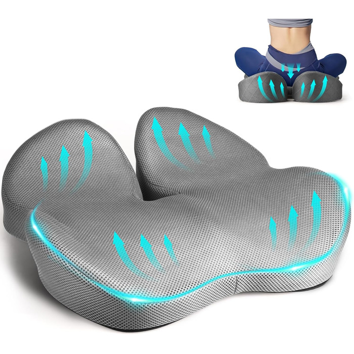 Подушка для сидіння Fwiull з Memory Foam: для авто, софи, офісу. Зняття тиску, ергономічна підтримка (Світло-сіра)