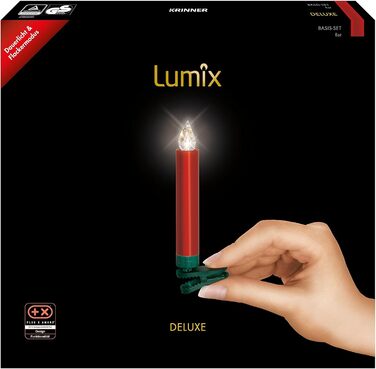 Krinner LUMIX Deluxe: Бездротові LED-свічки на ялинку, набір 10 шт., з пультом IR, 5 рівнів димування, ефект мерехтіння, червоний, арт. 74346