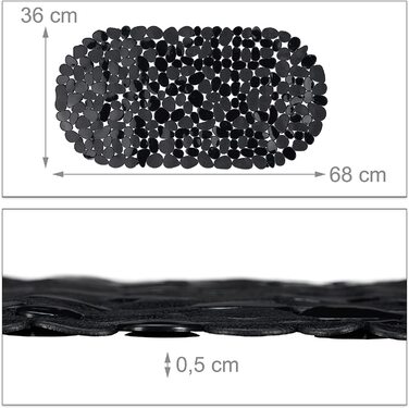 Нековзний килимок для ванни Relaxdays кам'яний вигляд, миється, 36x68 см, з присосками, чорний