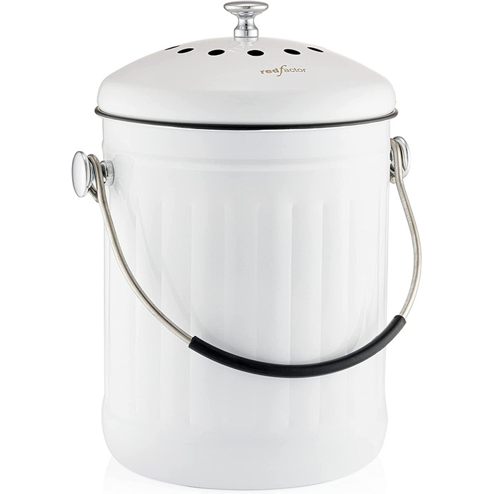 Кухонний контейнер для компосту RED FACTOR Premium з нержавіючої сталі без запаху-органічний сміттєвий бак-в комплекті безкоштовні вугільні фільтри (білий, 5 літрів)