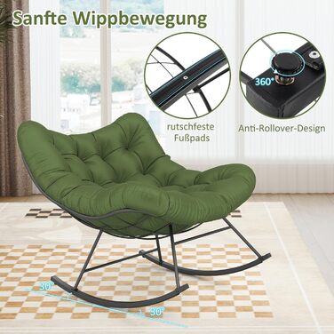 Крісло-гойдалка COSTWAY для саду, балкона та дому, зелене, з подушкою, вантажопідйомність 205 кг