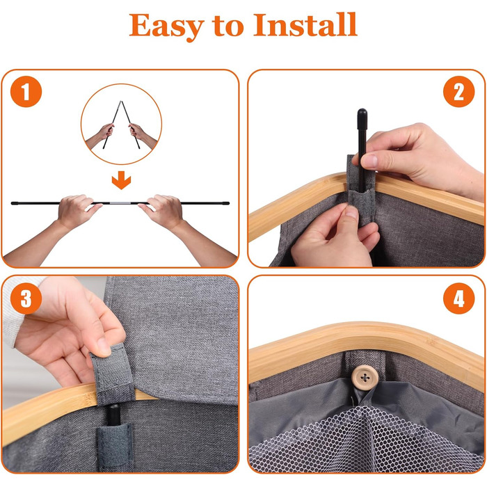 Кошик для білизни з кришкою 70л, вузький, з бамбуковими ручками та внутрішньою кишенею, складний, портативний, для пральні, йоги, темно-сірий 70л