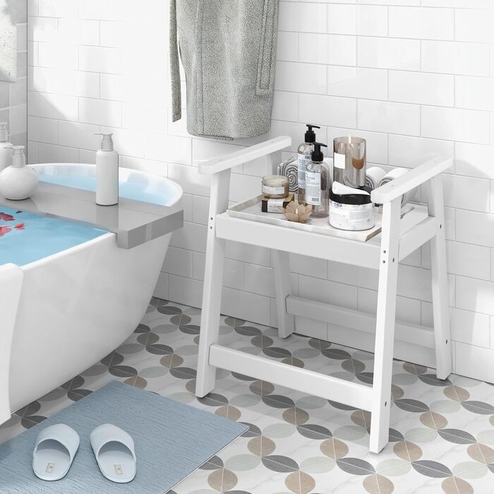 Лавка для душу Costway з полицею, коричнево-біла, 32,5x32,5x43,5 см. Макс. вантажопідйомність: 165 кг