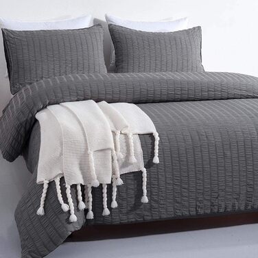 Комплект постільної білизни Vivilineneu Seersucker з 3 предметів-підодіяльник для ліжка 220x240 см 2 наволочки 50x75 см - на блискавці (темно-сірий, 220x240 см)