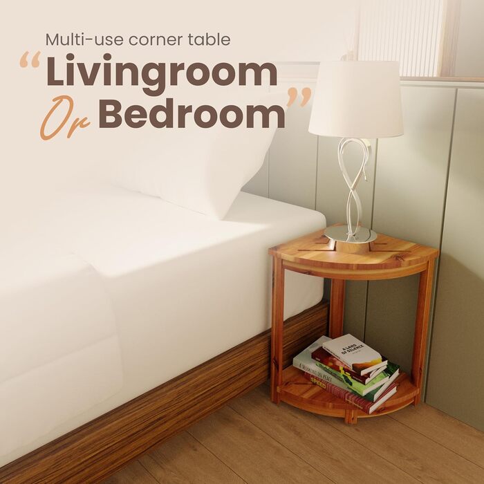 HOLANA Двомісна кутова лавка для душу з полицею та підставкою для ніг, з дерева акації, для ванної кімнати або сауни