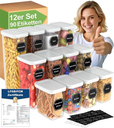 Герметичні контейнери для зберігання продуктів з кришкою (12 шт., до 1,8 л)