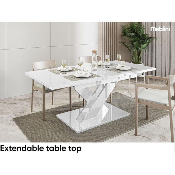 Обідній стіл MebleIni Bronx розсувний, 140-180x80x75 см, білий глянцевий