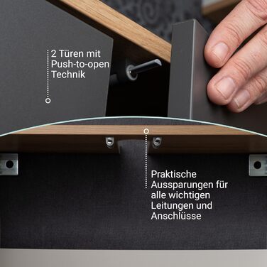 Тумба під раковину FACKELMANN Finn, коричневий світлий, 60 см, ретро стиль, Push-to-Open, без ручок, Made in Germany (Антрацит, тумба + раковина)