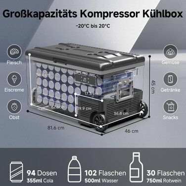 Холодильник автомобільний компресорний AAOBOSI 74L з Wi-Fi, -20°C, 12/24/240V, для авто, кемпінгу, човна, RV, чорний