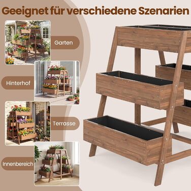 Вертикальна грядка COSTWAY з 3 ярусами, 6 контейнерами для квітів, дерев'яний ящик для рослин на терасу, балкон, сад - коричневий, 126x90x115 см