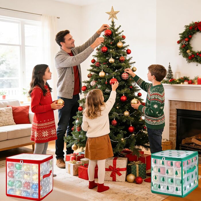 Коробка для зберігання новорічних кулічок, 2 шт, 128 відділень по 7 см, водонепроникна, знімні лотки, для прикрас ялинки (30x30x30 см)