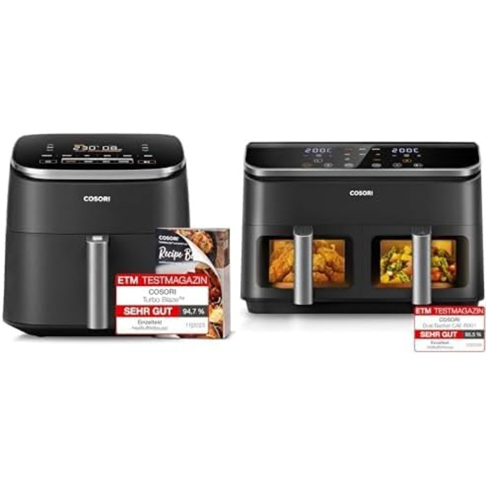 Аерофритюрниця COSORI XXL Turbo Blaze 6 л з 5 режимами швидкості та подвійною камерою