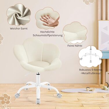 Дитячий стілець WOLTU для столу, комп'ютера, косметичного столика, регульований по висоті, оксамит, бежевий для дитячої кімнати та дому